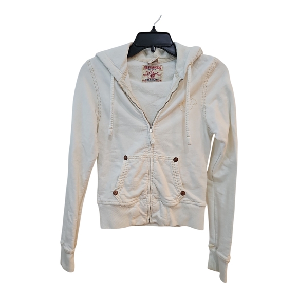 True Religion Off-White Zip Hoodie - Picture 1 of 6